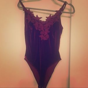 Harlowe and Graham Velvet Bodysuit with Appliqué